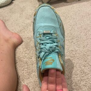 Nike air max 1 “Paris”  Aqua and Gold Athletic Shoes